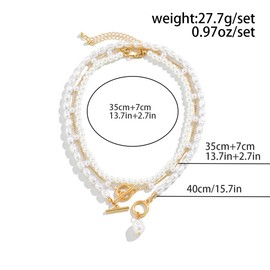 3Pcs Baroque Large Pearl Pendant Necklace Set for Women,Gold Vintage OT Buckle Layered Choker Jewelry Gift for Her,Statement Wedding Necklace (Pearl)