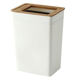 Trash Can 3.5 gal (9 L) No Lid, No See-through Bags, Thin Trash Can, Space Saving, 6.3 x 9.1 x 12.6 inches (16 x 23 x 32 cm), Wooden, Simple and Stylish, For Living Room, Bathroom, Bedroom, Office, Fashionable, White