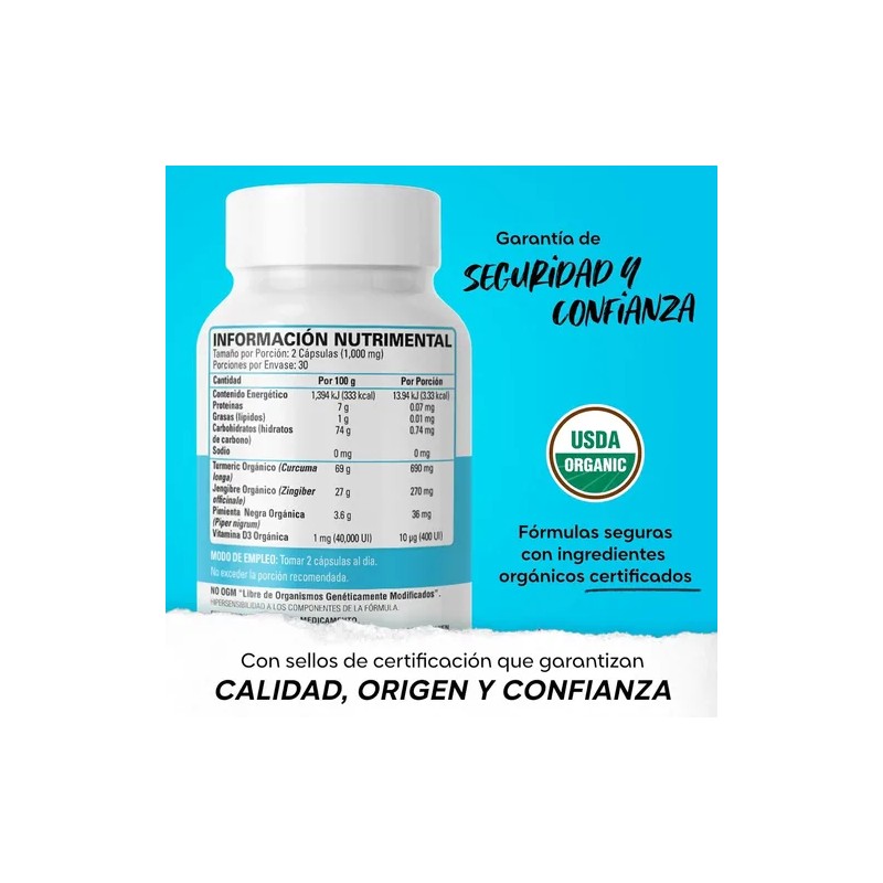 Vitamina D3 Con Cúrcuma, Jengibre Y Pimienta Organic Side