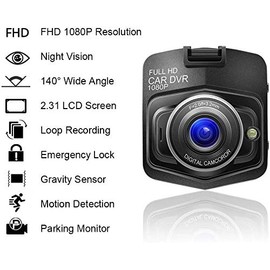 LT2CP GDash Cam with 1080P Full HD Night Vision, G-sensor, Loop Recording, Motion Detection and Parking Monitor - Car Camera DVR for Dashboard Recording with Front Dash Cam for Cars