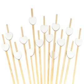 BambooMN 4.7" Decorative White Heart Bamboo Cocktail Fruit Sandwich Picks Skewers for Catered Events, Holiday's, Restaurants or Buffets Party Supplies, 300 Pieces