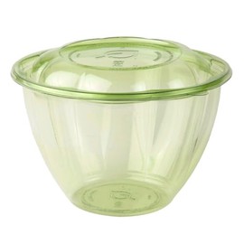 ECO PRODUCTS Compostable PLA Plastic 48oz Large Salad Bowl With Lid, Case of 150, Clear Green, Veridian Grab 'n' Go Round Cold Takeout Food Containers, Renewable Plant-Based, Disposable