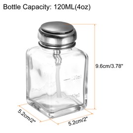 HARFINGTON 2PCS 4Oz / 120ML Glass Pump Dispenser Bottle Square Clear Liquid Pumping Press Push Down Alcohol Container with Metal Flip Cover for Makeup Remover