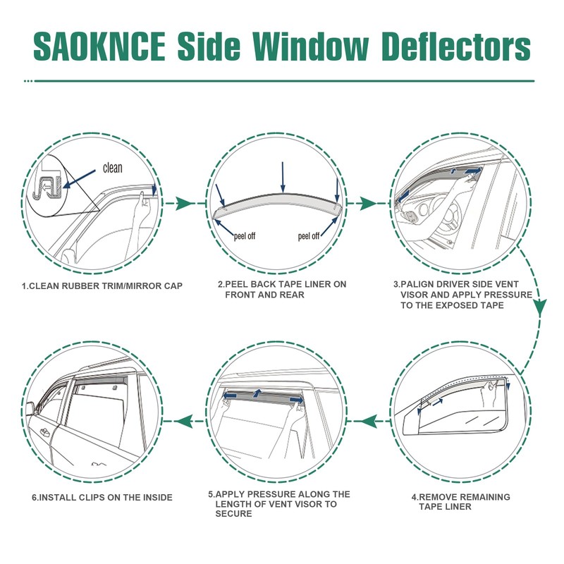 SAOKNCE 4 Pieces in-Channel Extra Durable Rain Guards Fit for