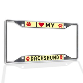 Fastasticdeals Metal Insert License Plate Frame I Love My Dachshund Weatherproof Car Accessories Chrome 4 Holes Solid Insert