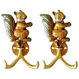 Pewery Vintage Squirrel Shaped Decorative Wall Hooks Rack Hangers for Hanging Clothes Coats Towels Keys Hats, 2 Pack Antique Metal Mounted Wall Hook