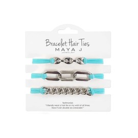 Maya J Bracelet Elastic Beach Hair Tie with White Mariner Chain, Teal, Set of 3