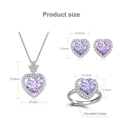 Hasnsofie Silver Women's Jewellery Set, 925 Sterling Silver Heart Jewellery Set, Titanic Heart of the Ocean Silver Necklace Stud Earrings Ring Set, Love Silver Wedding Jewellery Set, Luxury Bridal