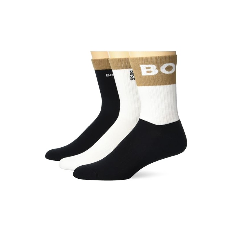 BOSS 3-Pack Iconic Color Block Rib Cotton Socks