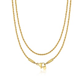 Bandmax 14K Gold Twisted Rope Chain 30 Inch Mens Stainless Steel Gold Chain Necklaces 1.5mm Dainty Slim Solid Cable Rope Chain for Pendant Jewelry Gift