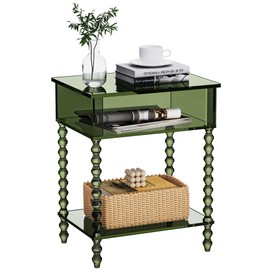Dewrhiixe Acrylic Side Table, Clear 3-Tier End Table with Storage, Nightstand for Living Room, Bedroom, Office (Green, 11.8 ×15.7 × 19.7)