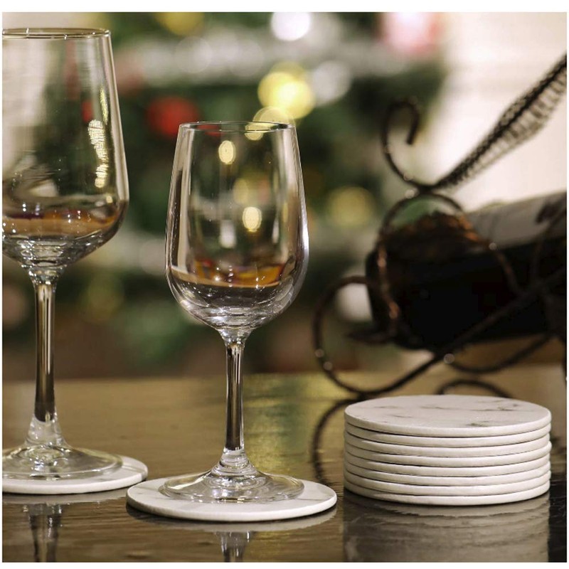 Set of 10 Marble Leather Drink Coasters Round Cup Mat