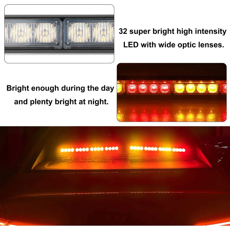 2x16.8 Inch Auto Interior Safety Lights 32LED 26 Flash Patterns