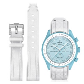 BONACE Bands for Moonswatch Watch,Curved SIlicone Strap Compatible with Omega X Swatch 20mm Watch,Swatch Omega Moonswatch Speedmaster Watch Replacement No Gap Strap Men Women (White white line)