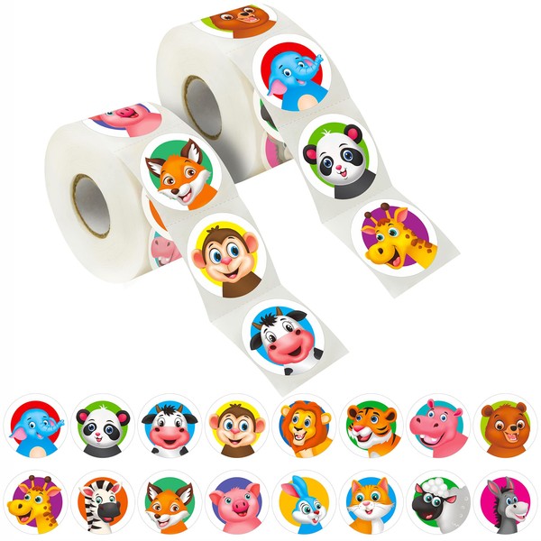 600 Round 3D Animal Faces Stickers, Adorable Encouragement Gifts for Children, Teacher Reward, Motivational Labels in 16 Designs (1.5" Diameter)