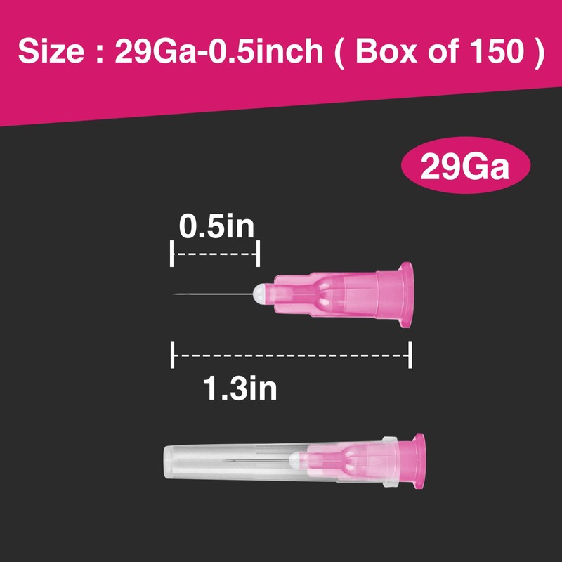 TENKAIWICK 150 Pack 29 Gauge 1/2 inch Needle, Sterile Disposable
