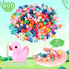 RoundFunny 600 Pcs Mini Resin Duck Tiny Duck Figurines Bulk for Garden Dollhouse Craft Ornament Handmade Charms Potted Plants Decoration, 15 Colors