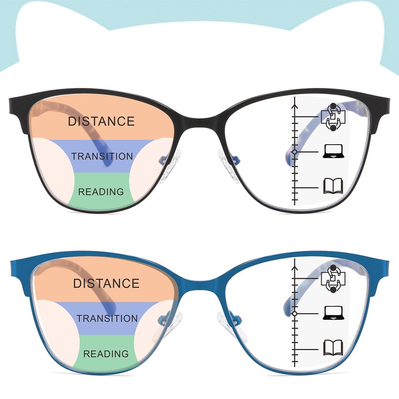 SUNAMOY Progressive Multifocal Reading Glasses Women Cat Eye No Line