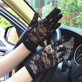 Women Short Elegant Lace Gloves, Ladies Floral Lace Gloves Vintage Opera Gloves for Evening Wedding Tea Party