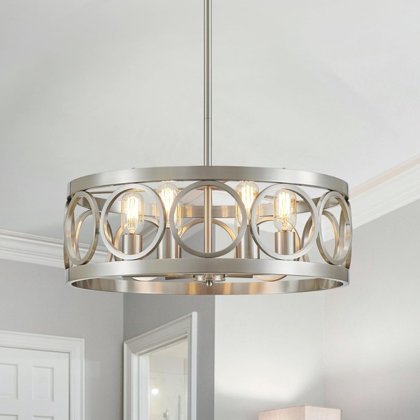 XINGQI 6-Light Modern Farmhouse Chandelier Brushed Nickel, 21.7'' Drum Ceiling