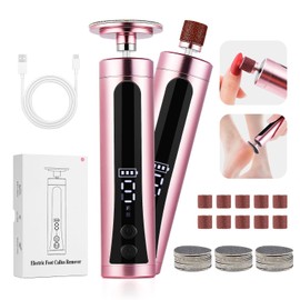 Electric Callus Remover for Feet, Rechargeable Pedicure Tools Foot File Grinder, 9 Adjustable Speed, 2 Sanding Heads, 10 Bits, 30 Sanding Paper, LCD Display (Rose)