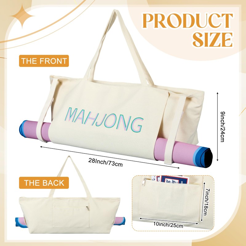 Abbylike 28"x9" Mahjong Bag for Mahjong Accessories,Beige,Canvas
