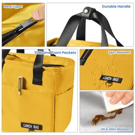 INNKGLE Insulated Lunch Bag -Yellow- Leakproof PEVA Liner, Triple-Layer Thermal Insulation, Large Opening, Front & Side Pockets - for Adults & Kids, Cool Bag for Office, School, Picnic, Outdoors