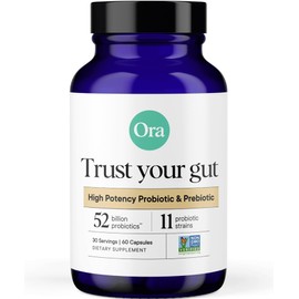 Ora Organic Probiotics with Prebiotics - 52 Billion CFU 11 Clinically Studied Strains for Digestive Health, Trust Your Gut, Gluten Free, 60 Capsules