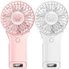 QQT Mini Handheld Fan,4 Speed Adjustable Portable Battery Operated Fans,USB Rechargeable Desk Fan with Mirror,Max 20 Hrs Hand Fan For Travel Office Outdoor Women Men（Pink&White）