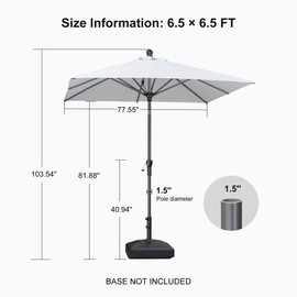 PURPLE LEAF 6.5' x 6.5' Square Patio Umbrella Outdoor Table Umbrella Aluminum Frame Market Umbrella Sun Umbrella with 8 Sturdy Ribs Tilt for Garden Deck Lawn Pool Light White