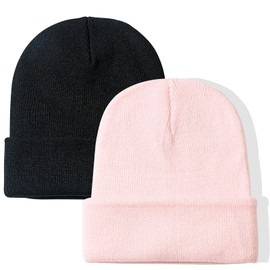 Rosoz Beanie for Men Women Unisex Slouchy Beanie Hats Winter Knit Caps Soft Ski Hat … Black/Pink
