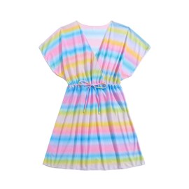 Milumia Girl's Tie Dye Coverups Wrap V Neck Sheer Cover Up Beachwear Striped Blue Pink 11Y