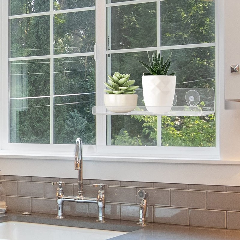 Sumerflos 2 Pack Window Shelves for Plants, Clear Acrylic Suction