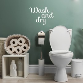 Vinyl Wall Art Decal - Wash and Dry - 16.5" x 22" - Trendy Cursive Lovely Design Quote Sticker for Home Bathroom Laundry Room Washing Space Laundry Business Storefront Decor (White)