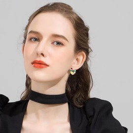 JDONL Bamboo Hoops Earrings Colored Enamel Cute Dripping Oil Huggie Earrings Jewelry for Women, Large, Resin, No Gemstone