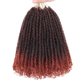 COOKOO 9 Packs Pre-looped Micro Twist Crochet Braids Hair 8 Inch Ombre Pre-twisted Mini Passion Twist Hair Mini Havana Twist Crochet Hair Synthetic Hair Extensions(1B/350#)