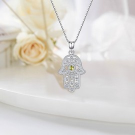 Aniu Necklaces for Women, Hamsa Hand of Fatima Silver Chain Women's 925, Hand of Evil Eyes Pendant with Cubic Zirconia, Gifts for Girlfriend, Mum and Birthday with 46 cm Chain, Sterling Silver, Cubic
