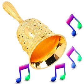 Christmas Hand Bell, Antique Metal Hand Bell, Retro Metal Hand Bell, Metal Hand Bell, for School Lunch, Vintage Style, Carved Bells, Christmas Decoration (Gold)