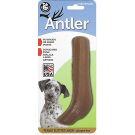 Pet Qwerks Nylon Antler Peanut Butter Flavor - Durable Bones for Aggressive Chewers, Tough Nearly Indestructible Chew Proof Toys | Made in USA - For Large Breed Dogs