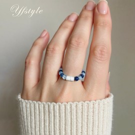 yfstyle Healing Crystal Ring Spiritual Stretch Crystal Rings for Women Men Natural Stone Anxiety Rings Empath Protection Ring Natural Gemstones Rings Jewelry Gifts Calming Ring