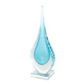 Deco 79 Glass Abstract Decorative Sculpture Teardrop Home Decor Statue with Clear Bubble Droplets, Accent Figurine 5" x 4" x 13", Blue