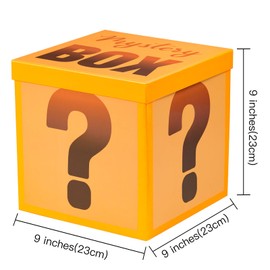 Mystery Gift Box with Lid, Fun Orange Question Mark Design, Medium Collapsible Gift Box with Tissue for Kids & Adults, Birthday, Party Games, Mystery Surprise Packaging, 9x9x9 Inches, 1 Pcs