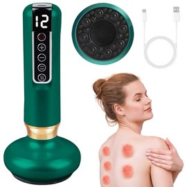 Cellulite-Massagegerät, Schröpfgerät Elektrisch mit Heizfunktion, Anti-Cellulite Vakuum-Massagegerät zur Körperformung, Verstellbares Handmassagegerät für Bauch, Beine, Arme (Grün)