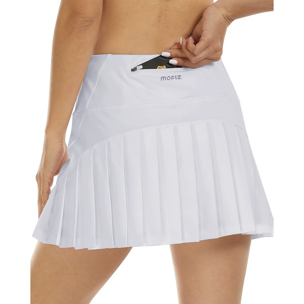 MoFiz Women's Sports Golf Mini Pleated Skirt with Pocket Skort, white
