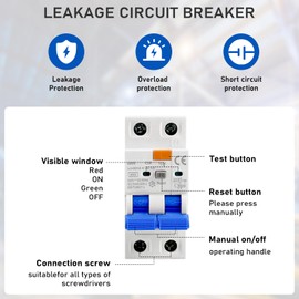 Fi Circuit Breaker 16A 30mA 2-Pin Fi Switch Type AC Circuit Breaker 16A, Residual Current Circuit Breaker, RCBO 6KA Circuit Breaker AC with Leakage Current Protection, Overcurrent Protection, Short