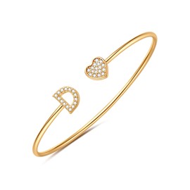 Gold Bangle Bracelets for Women, 14K Gold Plated Initial Bracelet Gold Bracelets for Teen Girls Heart Bracelet for Teen Girls Cuff Bracelets for Women Initial D Bracelets for Women Gifts Jewelry