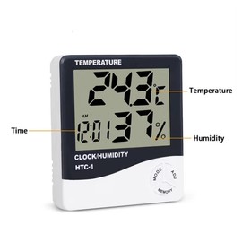 IndoTeam Indoor Digital Thermometer Hygrometer – Accurate Digital Room Thermometer Temperature Gauge Humidity Monitor with Alarm Clock - Easy to Read LCD Display for Home - White
