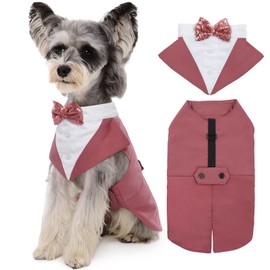 Kuoser Dog Tuxedo Dog Suit and Bandana Set, Dogs Tuxedo Wedding Party Suit, Doggy Prince Bow Tie Shirt Formal Pet Wedding Attire for Large Medium and Small Dogs Golden Retriever Samo Bulldogs