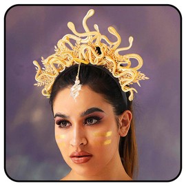Zoestar Medusa Snake Headband Gold Leaf Greek Goddess Headpiece Rhinestone Snake Pendant Headdress Festival Costume Hair Accessories for Women