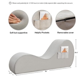 Zenosyne Yoga Lounge Chair - Chaise Lounge with Washable Cover, Side Pockets, Non-Slip Bottom for Bedroom Relaxation & Stretching, Adults Couples (Grey)